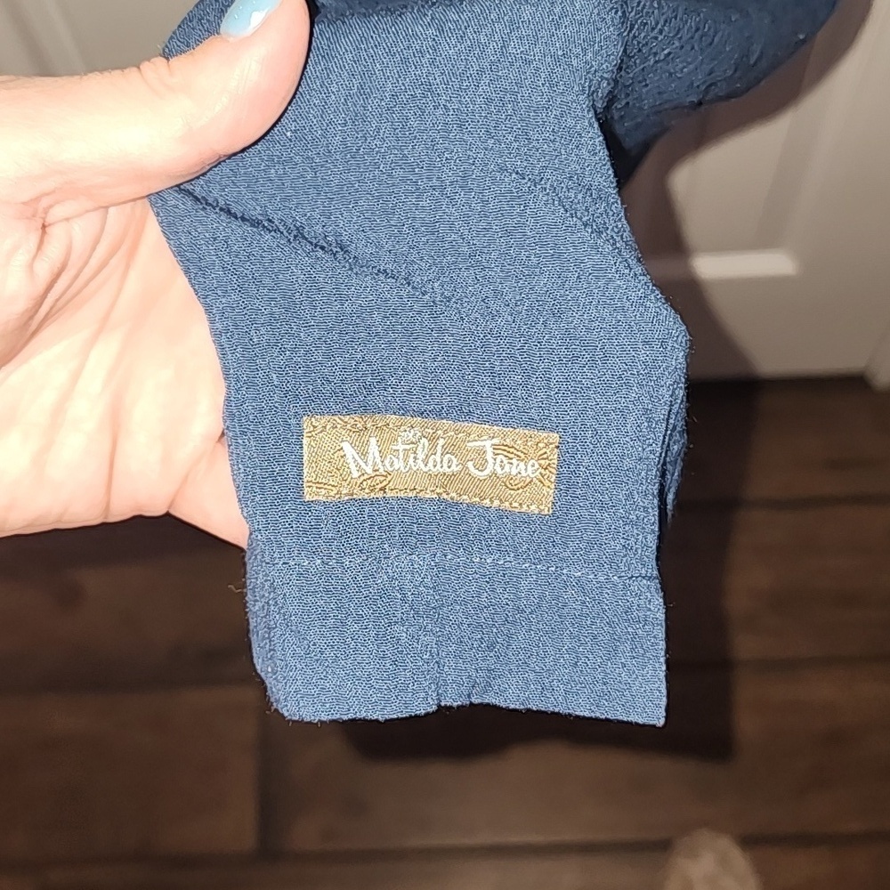 NWT Matilda Jane Navy Flowy Pants Gold Elastic Waistband Size Large​​​​​ - Picture 7 of 7